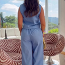 Conjunto Alfaiataria Social Feminino Calça e Blusa Em Linho