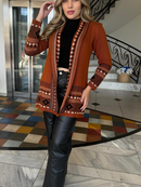 Cardigan Kimono Tricot Feminino Quadriculado Casaco Teddy Manga Longa Aberto Elegante WM Malhas