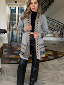 Cardigan Kimono Tricot Feminino Quadriculado Casaco Teddy Manga Longa Aberto Elegante WM Malhas