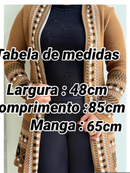 Cardigan Kimono Tricot Feminino Quadriculado Casaco Teddy Manga Longa Aberto Elegante WM Malhas