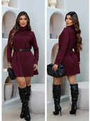 Vestido Feminino Lanzinha Premium Longo Tricot Canelado Malha la Grossa com Fenda Lateral